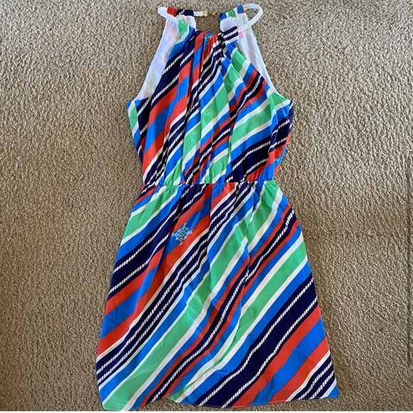Lilly Pulitzer Kennett Overboard Stripe Braided Chain Halter Dress Size L - Picture 3 of 7